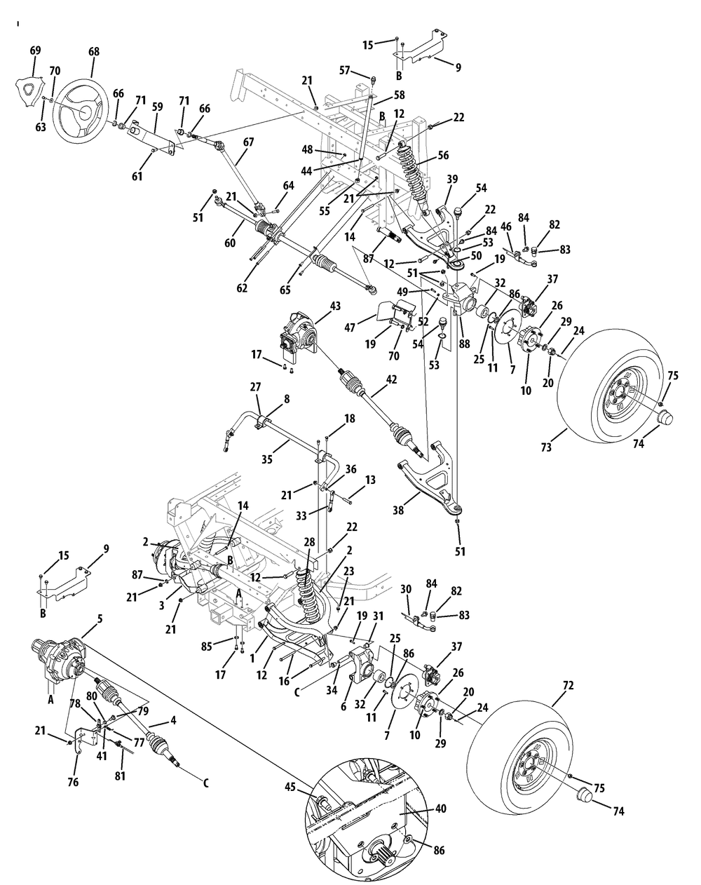 Axles And Steering Diagram and Parts List for 46G 4X4-1I019G-Before-37AKD710 Cub Cadet Lawn Tractor Accessories